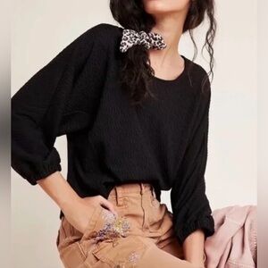 Anthropologie Black Ribbed Long Sleeve Top size small